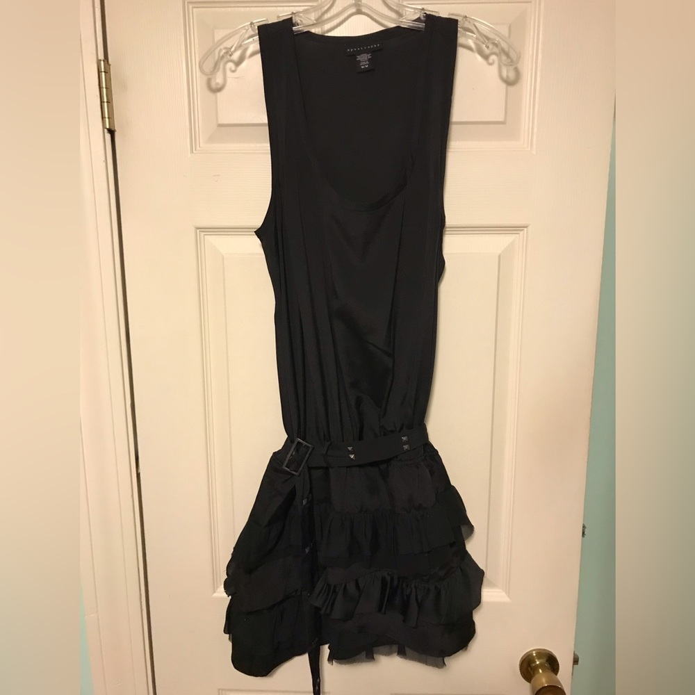 Apostrophe Black Sleeveless Ruffle Dress